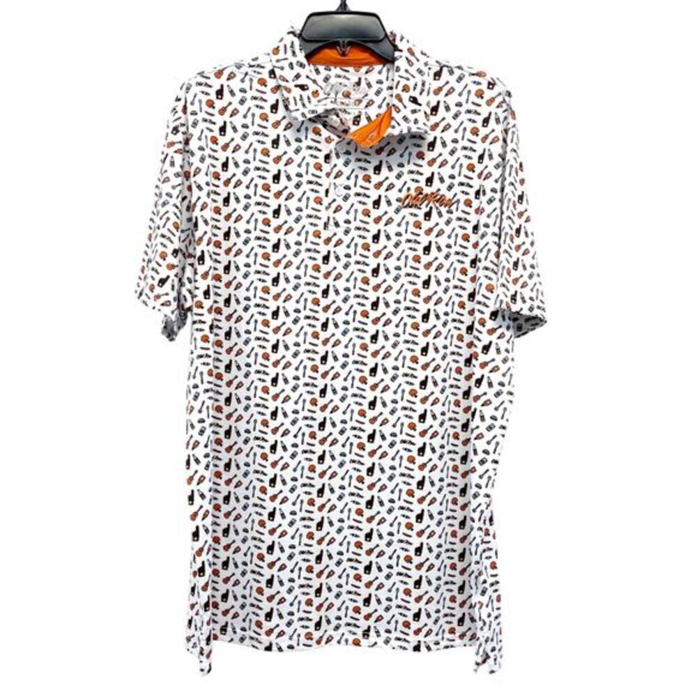 Old Row Men's Pregamer Printed Polo Shirt Beige Light Orange Blue Size‎ 2XL